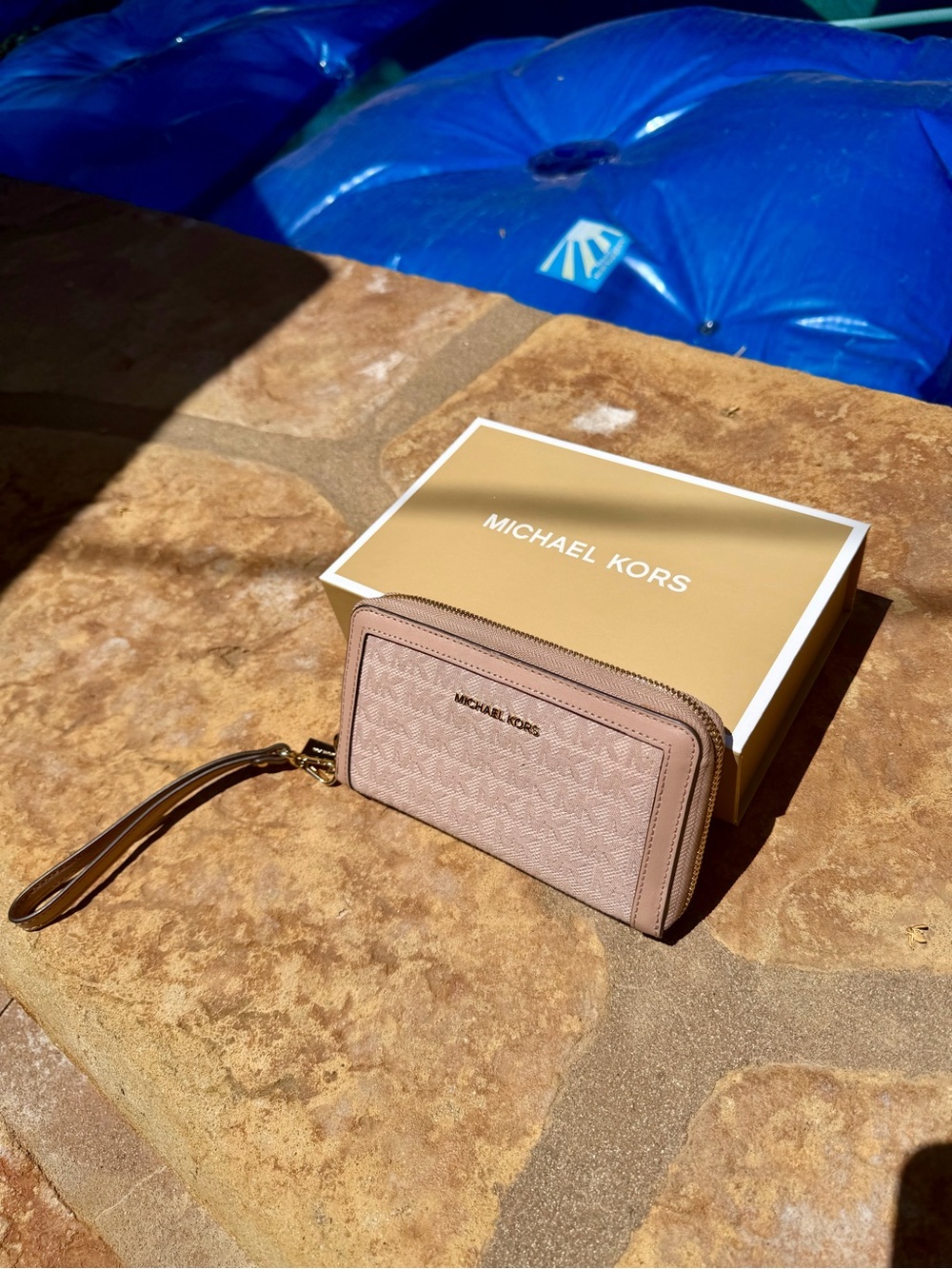 Michael Kors Blush Pink Zip Wristlet Wallet with Logo Plaque